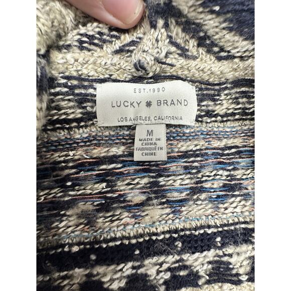 Lucky Brand Cardigan Sweater Womens Medium Beige Tribal Southwestern Open Front - Picture 2 of 8